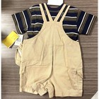 Vintage Baby Beluga Overalls Set Boys Size 18m Khaki Tan Striped Shirt Hat