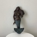 Vintage 6  Cast Metal Mermaid Neptune Siren Wall Coat Robe Towel Hook Patina Spi