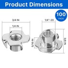 100 Pack 1 4 -20 T-nut  304 Stainless Steel Threaded Insert  4-pronged Tee Nu   
