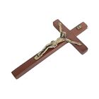 Vintage Wooden Metal Wall Cross Crucifix Holy Religious Carved Christ Brown