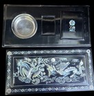 Vtg Black Lacquer Mother Of Pearl Inlay Dragon Box Asian Ashtray Cigarette Case
