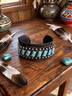 The Chrome Sky Turquoise Leather Cuff     Western Hand   tooled Leather Bracelet