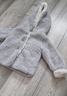 Matalan Baby Teddy Fleece Hooded Lined Button Jacket 9-12 Months Grey cream