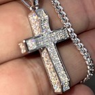 925 Sterling Silver Vvs1 Moissanite 0 82ct Cross Miami Cuban Chain 3mm 16-30 