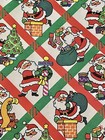 Vtg Christmas Wrapping Paper Gift Wrap Cute Santa Tree Toys Chimney 1960