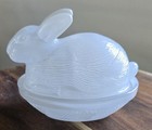 Small Spring Easter Bunny Rabbit Candy Trinket Dish Box White Glass 3  Tall