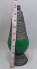 Vintage Art Nouveau Green Glass Decanter Bottle Ornate Silver Pewter Overlay 10 