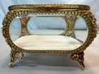 Vintage Ormolu Jewelry Casket Beveled Glass Hollywood Regency