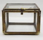 Square Glass Brass Framed Small Vintage Vanity Box Jewelry Casket Trinket Case
