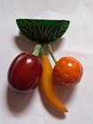 Vintage 1930 s Carved Bakelite Chunky Fruit Dangle Pin Apple  Banana  Orange 