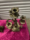 Large Antique Brass Candelabras With Green Marble Inlay  Patina-very Old