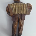 Vintage Wood Carved Man Holding Accordion Double Jolly Music Player Musican