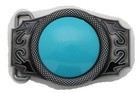 Men Women Western Fashion Belt Buckle Silver Metal Turquoise Blue Bead Cowboys
