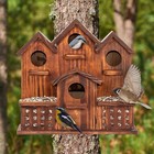 Bird House Outdoor With Feeder  6-room Wooden Birdhouse For Outdoors   O