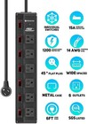 6-outlets 1200j Power Strip Surge Protector  Flat Plug 6ft Extension Power Cord