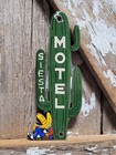 Vintage Siesta Motel Porcelain Sign Old California Mexico Hotel Cactus Sombrero
