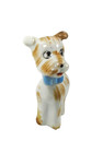 Vintage  Ceramic Dog White   Brown With Blue Bow  Small Figurine Made In Japan