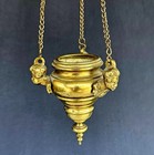 Antique 19thc Russian Solid Brass Orthodox Church Sanctuary Lamp With Cherubs