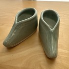 Vintage Miniature Chinese Porcelain Jade Ceramic Lotus Shoes Aqua Green Decor
