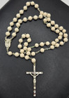 Rosary Beads Silver-tone Cross Crucifix    White Beads - Italy Stamp  18 5 
