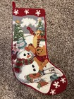 100  Wool Needlepoint Winnie The Pooh Christmas Stocking Red Velvet Back Lined