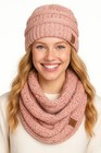 C c Women 2pc Winter Cozy Soft Warm Chunky Knit Beanie Hat   Infinity Scarf Set