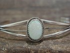 Native American Navajo Indian Sterling Silver   White Opal Bracelet By Saunders