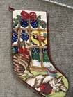 Wool Needlepoint Vtg Christmas Stocking Kittens Sleigh 20    Velvet Back