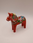 Hand-painted Red Wooden Horse Figurine W  Multicolor Floral Design