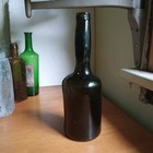 1740s Open Pontil Free Blown Crude Blackglass Long Neck 10 5 8  Liquor Bottle
