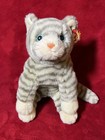 Vintage 1999 Ty Silver Plush Kitty Cat Gray Tabby Striped Beanie Buddy Blue Eyes