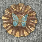 Butterfly Dish Glass 5 5    Ashtray Ruffled Trinket Holder Handpainted Blue Brown