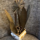 Vintage Brutalist Metal Flower Sculpture Gold Castle Japan Pot