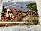 Vintage Large Latch Hook Rug 40x27 Cottage  Creek  Flowers Textile Art