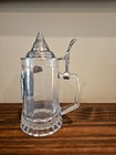 Vintage German Lidded Clear Glass Beer Stein With Pewter Eagle Crest