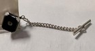 Vintage Men   s Hexagon Black Onyx Tie Tack W  Chain   1 Diamond  Silver