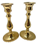 Vintage  20th Century Pair Of Brass Candle Holders W  Rare Oval Base