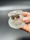 Vintage Avon Pressed Glass Vanity Jar Silver Tone Lid Trinket Powder Dresser Box