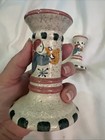 Vtg Pair Of Angel Candle Holders Ceramic Country Kitch Grandma Core Hand Painted