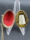 Victorian Era Gold Gilded Egg Shaped Thimble Holder With Thimble     