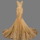 Gold Mermaid Evening Dresses Beaded Prom Pageant Formal Party Gowns Sequins