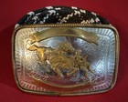 Vintage Nickel Silver Brass Rodeo Calf Roping Cowboy Western Trophy Belt Buckle
