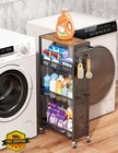 Utility 4 Tier Rolling Cart Wood Top Narrow Kitchen Laundry Storage Trolley