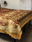 Vtg 1940 s Italian Cherubs   Roses Bed Spread Cover 94 X 88    Gold Pink Tapestry