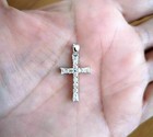 1 50ct Round Cut Simulated Diamond Cross Pendant Chain 14k White Gold Plated