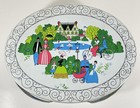 Vintage Victorian Sewing Tin Oval Park Scene Metal Double Handled England 1960s