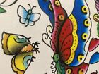 Original Vintage Shop Used Tattoo Flash Sheet Usa Traditional Butterflies Usa