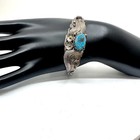 Vintage Sterling Silver Navajo Style Turquoise Leaf Flower Cuff Bracelet Patina