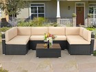 7-pieces Patio Furniture Set Outdoor Sectional Sofa Rattan Wicker Sofa W  Table