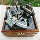 Nautical Brass Astrolabe German Marine Sextant Antique Style W mirror Wooden Box